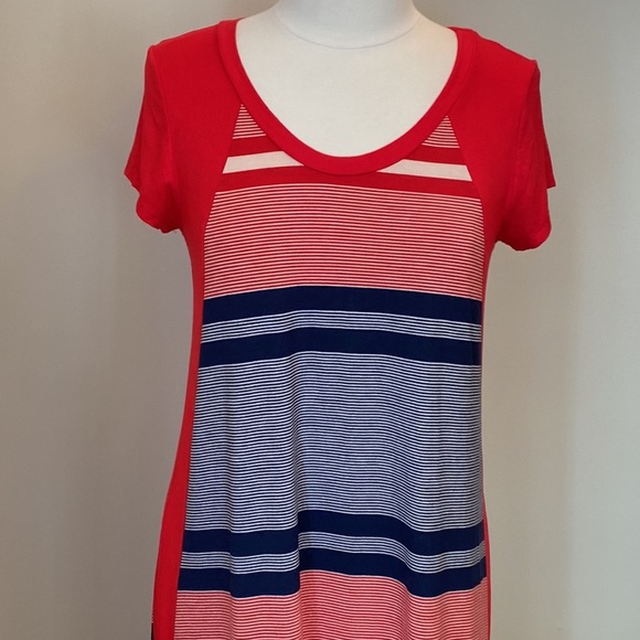 Chris & Carol Striped Red White Navy Short Sleeve Casual Long Maxi Dress Size S - Picture 3 of 10